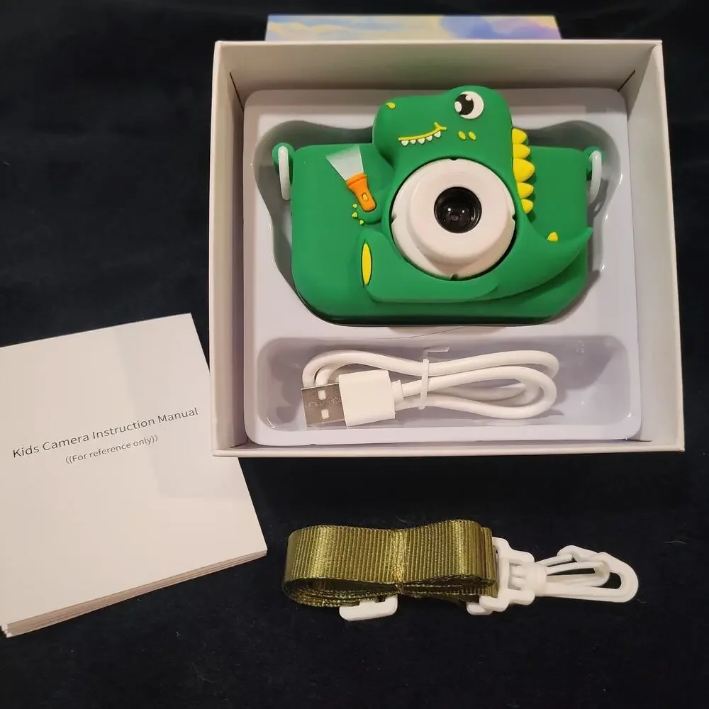 Kids Digital Camera Video Selfie Toy 32G Card USB Green Dinosaur
